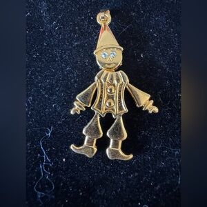 vintage Gold Clown Articulated Pendant with Rhinestone Accents